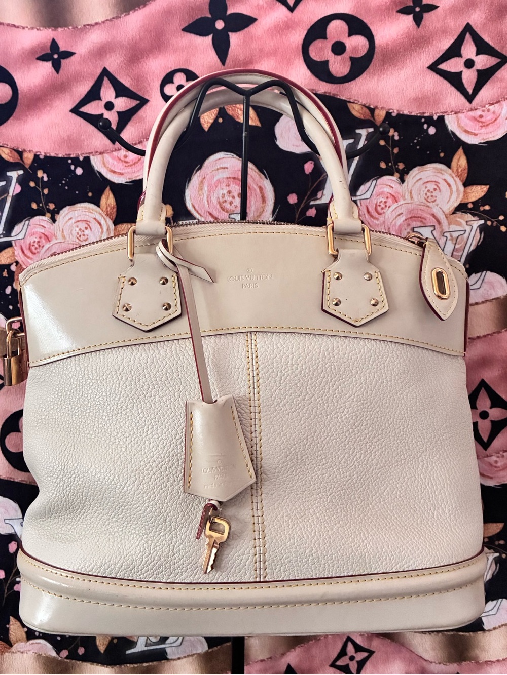 Louis Vuitton Cream Leather Tote with Gold-Tone Hardware Vintage France Lockit - Picture 1 of 16